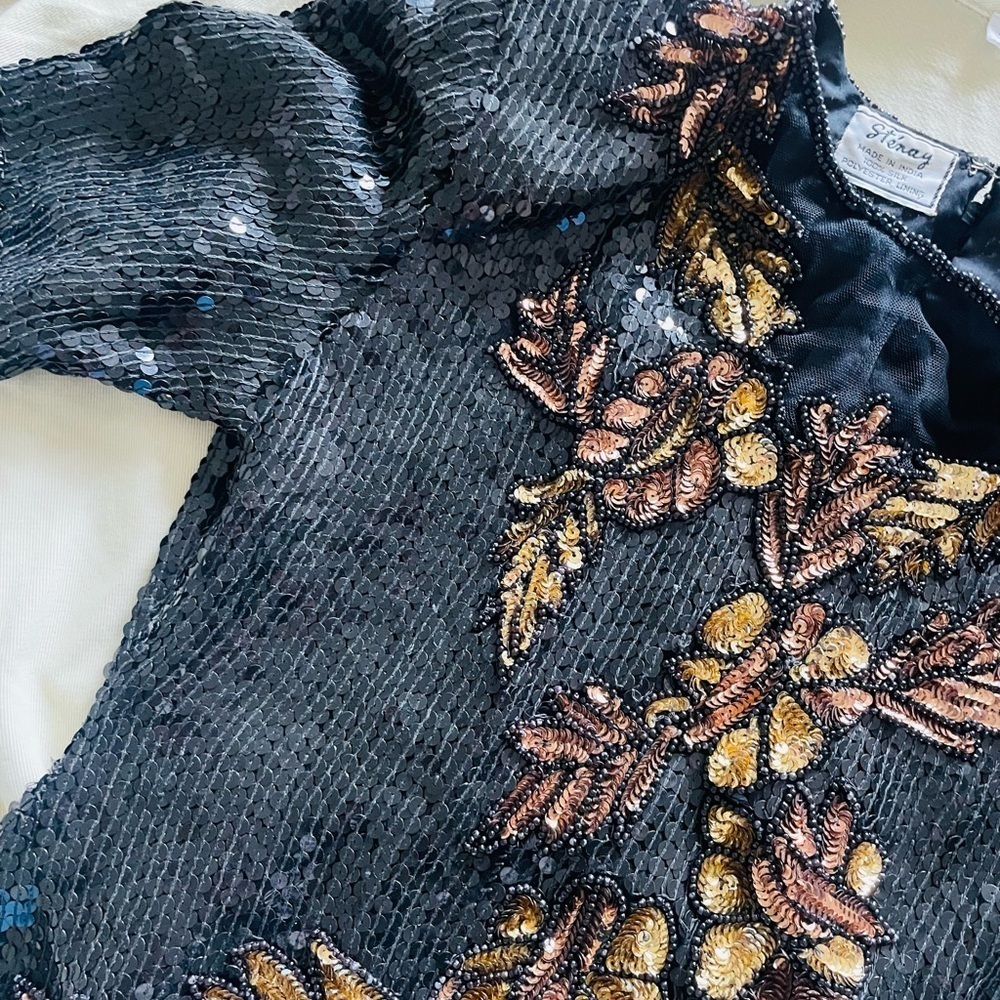 Vintage Stinay 100% Silk Beaded Sequin Top - Picture 11 of 12
